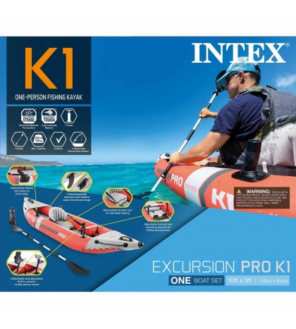 Intex Excursion Pro 1 Person Inflatable Fishing Vinyl Kayak with Oar and Pump