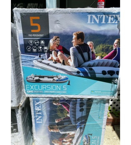 Intex Excursion 5-Person Inflatable Boat Set with 2 Oars Air Pump FREE FAST SHIP