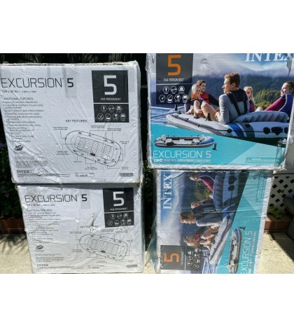 Intex Excursion 5-Person Inflatable Boat Set with 2 Oars Air Pump FREE FAST SHIP
