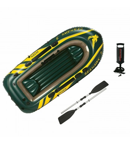 Intex Seahawk 3 Person Inflatable Boat Set with Aluminum Oars & Pump (2 Pack)