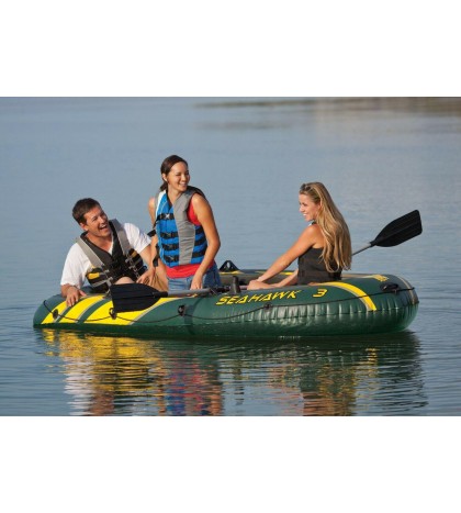 Intex Seahawk 3 Person Inflatable Boat Set with Aluminum Oars & Pump (2 Pack)