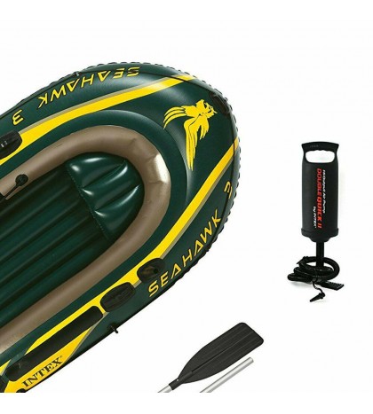 Intex Seahawk 3 Person Inflatable Boat Set with Aluminum Oars & Pump (2 Pack)