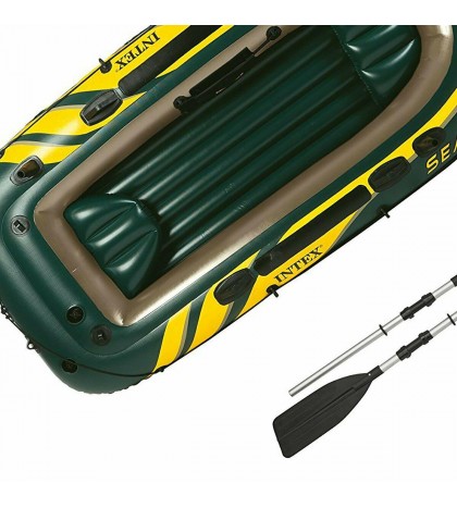 Intex Seahawk 3 Person Inflatable Boat Set with Aluminum Oars & Pump (2 Pack)