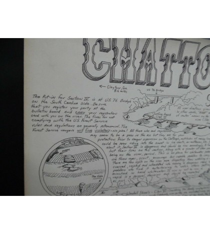 1979 William Nealy Chattooga River Whitewater Paddling Cartoon Map 1st Vintage