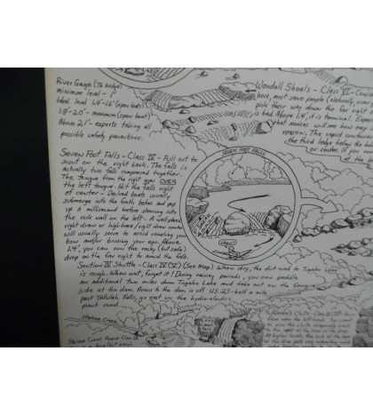 1979 William Nealy Chattooga River Whitewater Paddling Cartoon Map 1st Vintage