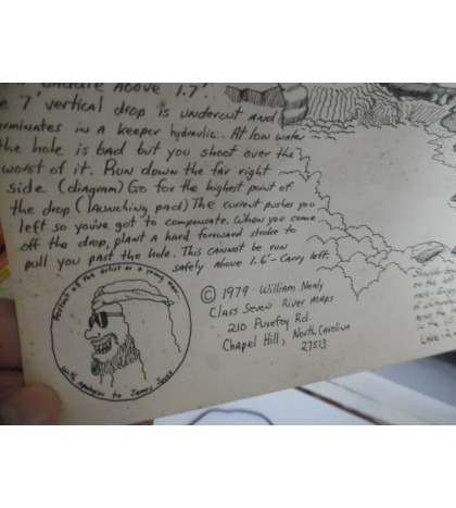 1979 William Nealy Chattooga River Whitewater Paddling Cartoon Map 1st Vintage