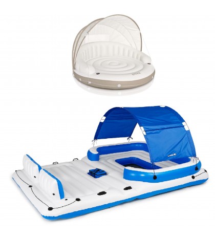 Intex Inflatable Canopy Island Float & Bestway Tropical Breeze 6 Person Float