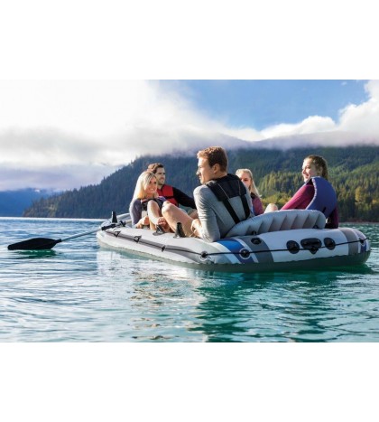 Intex Excursion 5 Person Inflatable Rafting & Fishing Boat with 2 Oars & Pump