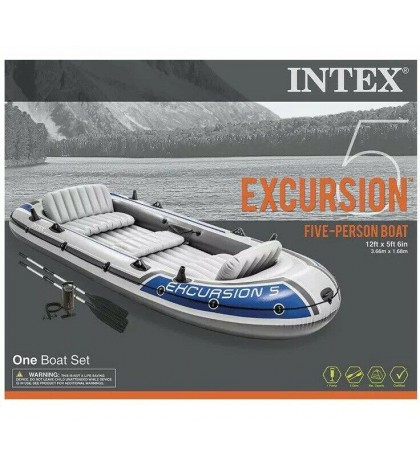 Intex Excursion 5 Person Inflatable Rafting & Fishing Boat with 2 Oars & Pump