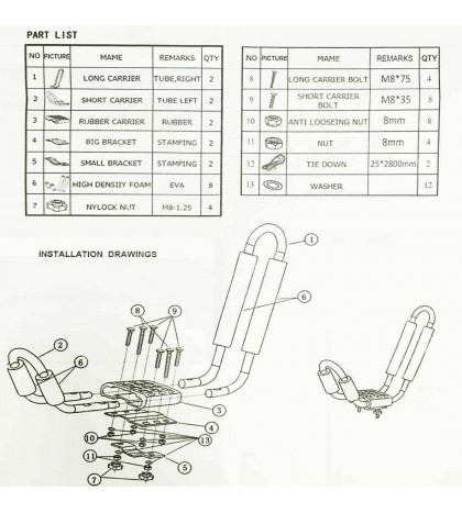 6 pairs Kayak Roof Rack Canoe Boat Car SUV Truck Top Mount Carrier J Cross bar