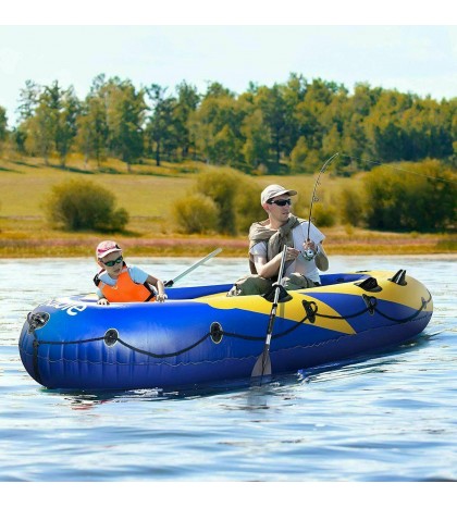 Inflatable Excursion Boat Set For Fish Rod Holders, Pump & 2 Oars - SA-HF024