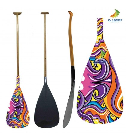 ZJ SPORT Top Popular Outrigger Paddle In Graphic Carbon Blade Wooden Shaft