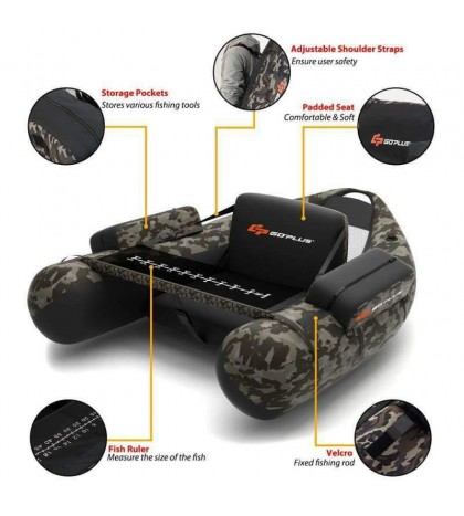 Inflatable Fishing Float with Adjustable Straps & Storage Pockets