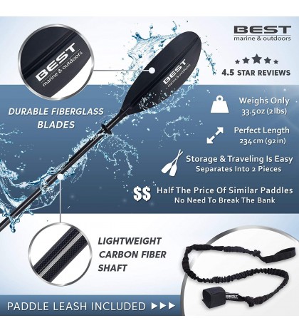 Best Marine Kayak Paddle. 234cm (92in) Premium Carbon Fiber Paddle with Reinforc