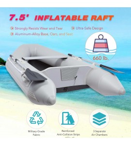 7.5' Inflatable Boat Hunting Fishing Raft for Adults on Lakes Rivers More