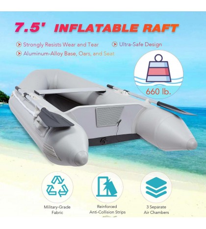 7.5' Inflatable Boat Hunting Fishing Raft for Adults on Lakes Rivers More