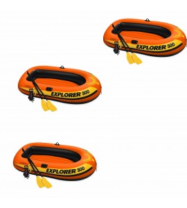 Intex Explorer 300 Inflatable Fishing 3 Person Raft Boat w/ Pump & Oars (3 Pack)