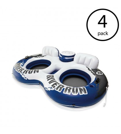 Intex River Run II Inflatable 2 Person Pool Tube Float with Cooler (4 Pack)