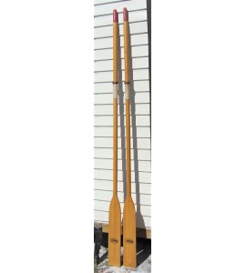 Pair Vintage 8' FEATHER Brand Caviness  Oars  Leather Oar Lock  Sleeves