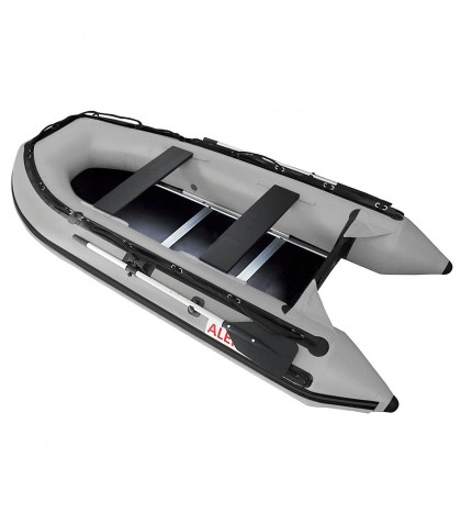 ALEKO Inflatable Fishing Boat 4 Person with Wood Floor 10.5 Feet Grey