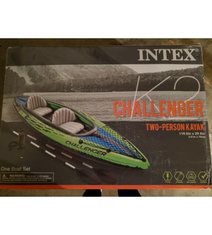 New in Box Intex Challenger K2 Inflatable 2-Person Kayak Boat w/Paddles & Pump