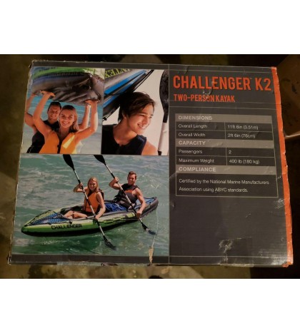 New in Box Intex Challenger K2 Inflatable 2-Person Kayak Boat w/Paddles & Pump