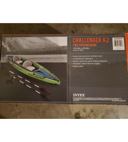 New in Box Intex Challenger K2 Inflatable 2-Person Kayak Boat w/Paddles & Pump