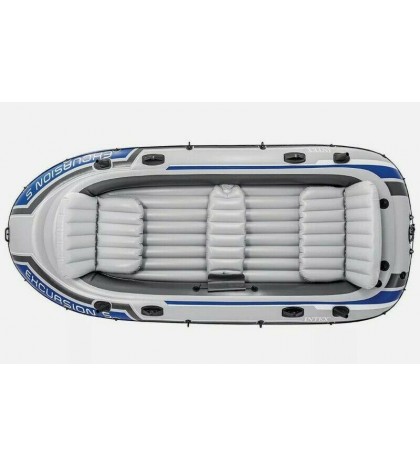 Intex Excursion 5 Person Inflatable Fishing Boat Set with 2 Oars, Air Pump & Bag
