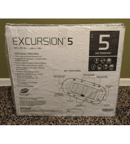 Intex Excursion 5 Person Inflatable Fishing Boat Set with 2 Oars, Air Pump & Bag