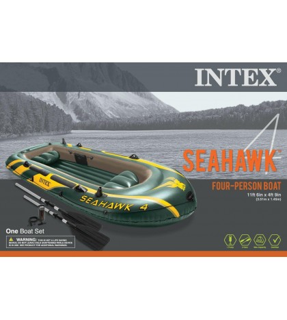 Intex Seahawk 4 Inflatable Boat Set + Oars/Pump/Motor Mount | 68351E+ 68624E