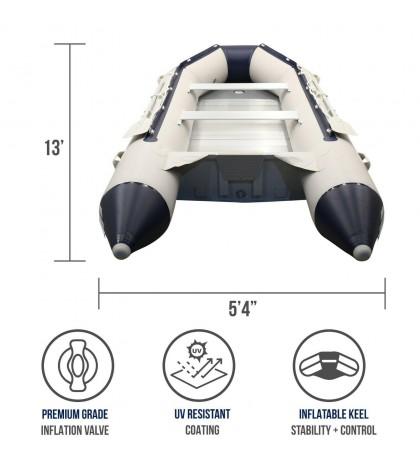 SunL Inflatable Aluminum Board Heavy Duty Dinghy Tender Boat w/Wood Transom