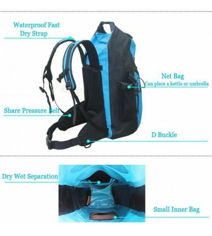 30L Waterproof Backpack Super Dry Bag Soft Nylon Strap Swimming Camping Outdoor