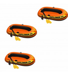 Intex Explorer 300 Inflatable Fishing 3 Person Raft Boat w/ Pump & Oars (3 Pack)