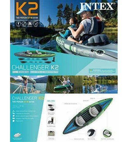 Intex Challenger K2 Kayak, 2-Person Inflatable Kayak Set with Aluminum Oars and