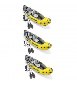 Intex Explorer K2 2 Person Inflatable Kayak Set and Air Pump, Yellow (3 Pack)