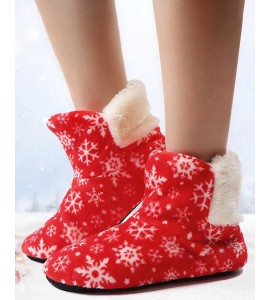 Christmas  flake Print Fluffy Indoor Boots