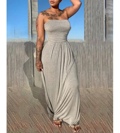 Off Shoul r Plain Ruched Backless Maxi Dress