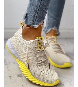 Colorblock Knitted Breathable Lace Up Yeezy Sneakers