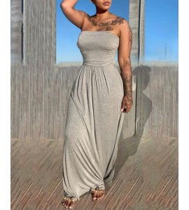 Off Shoul r Plain Ruched Backless Maxi Dress