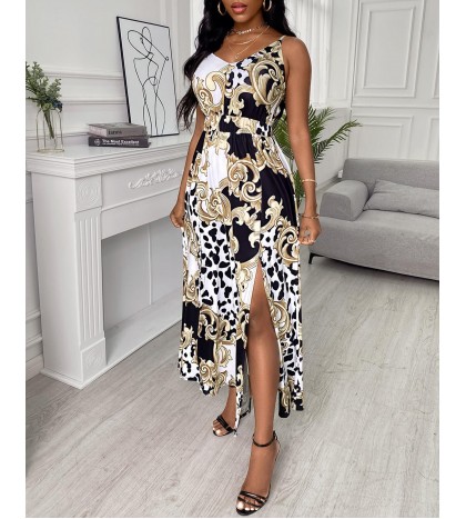 Scarf Cheetah Print High S t Maxi Dress