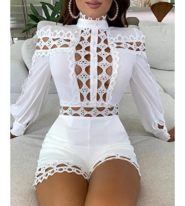 Lattice  sign Hollow Out Romper
